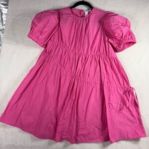 Bright Pink Puff Sleeve Mini Dress